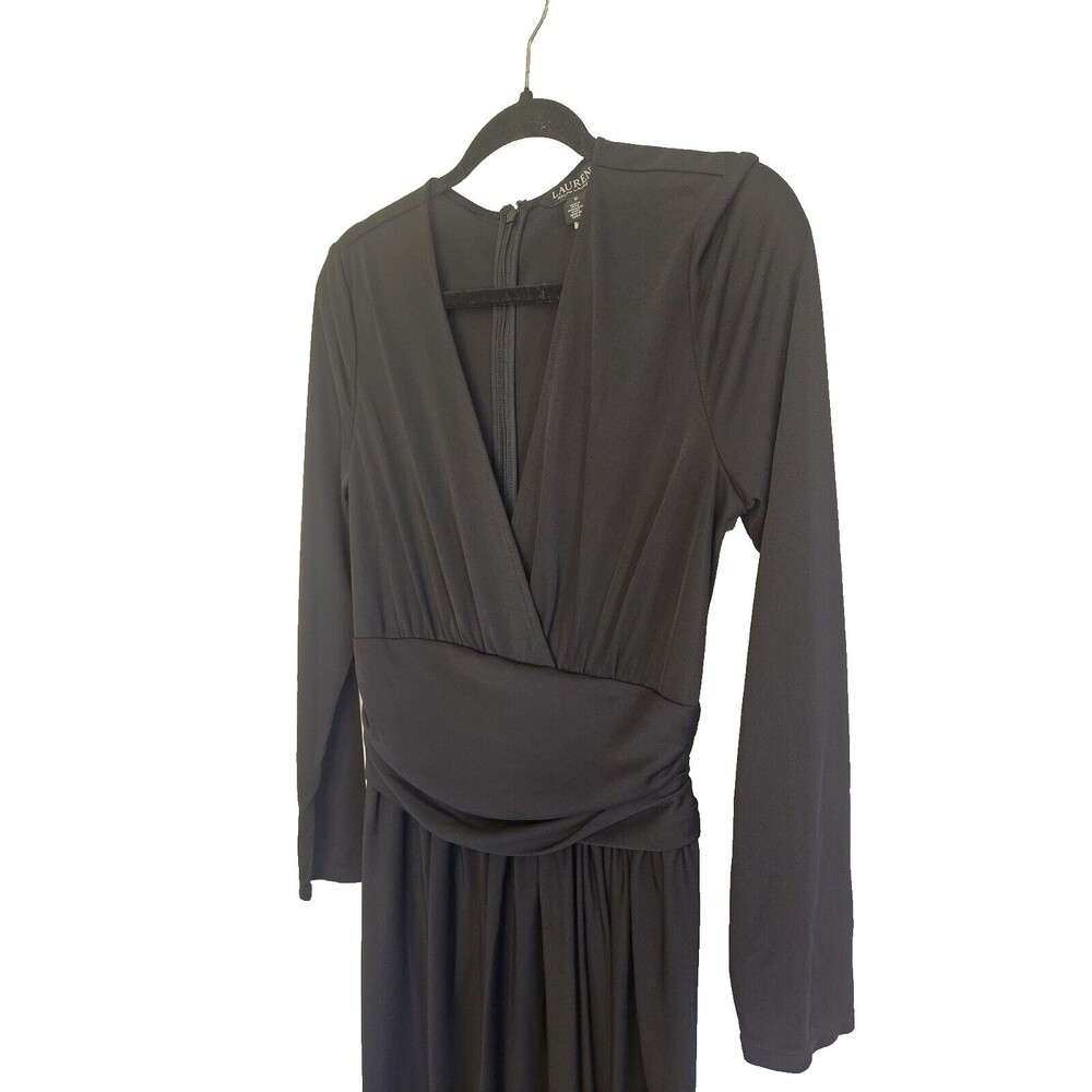 Lauren Ralph Lauren Womens Dress Ruched Stretch Jersey Surplice Sz 10 Black NWT - Picture 4 of 11